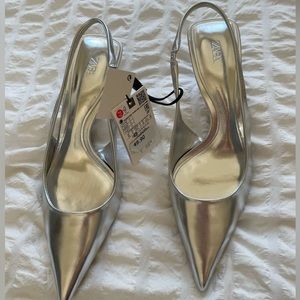 Zara size 6 silver kitten heels
